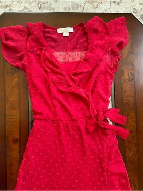 Red Tie-Waist Maxi Dress with Ruffle Shoulders